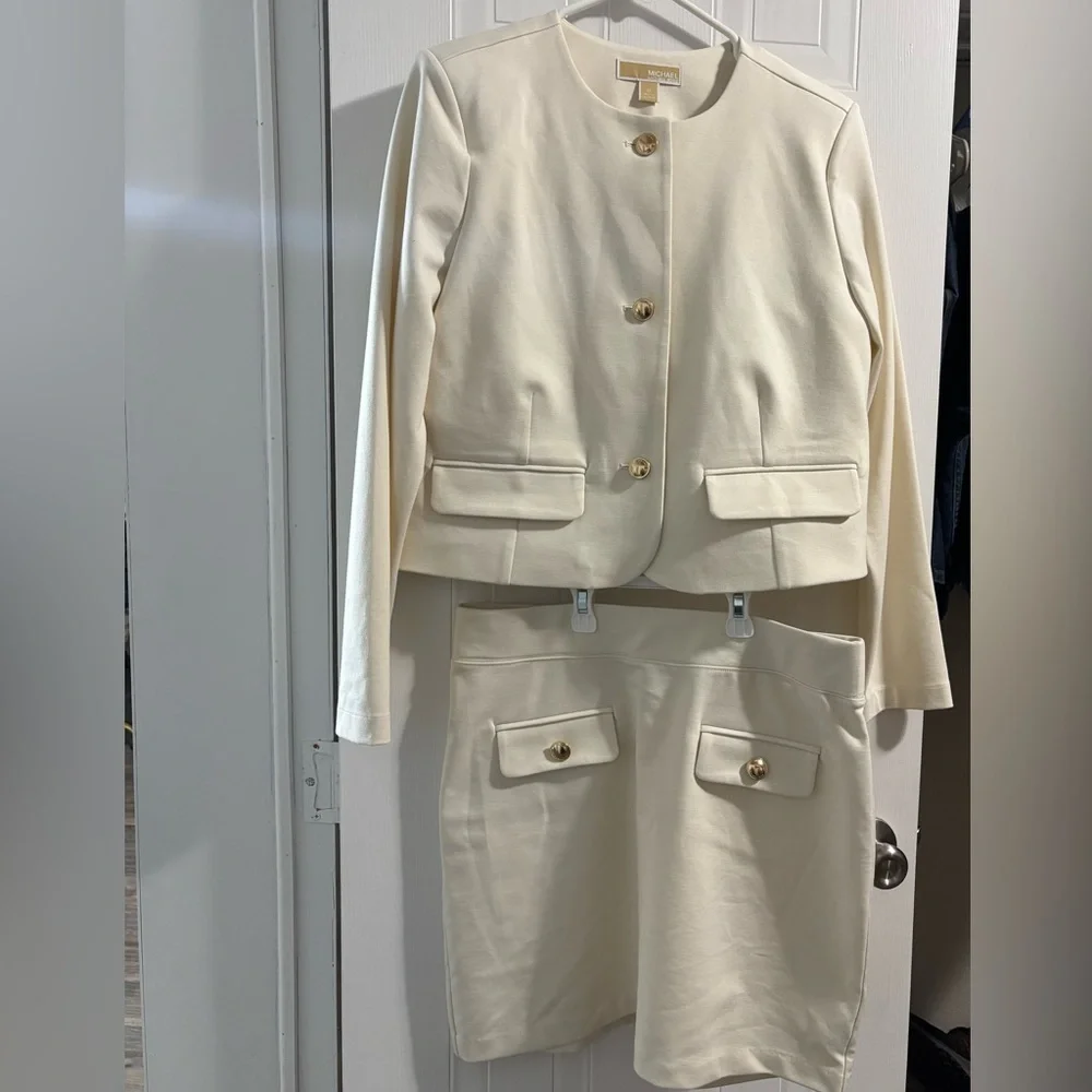 Michael Kors Cream Blazer and skirt with Gold Buttons